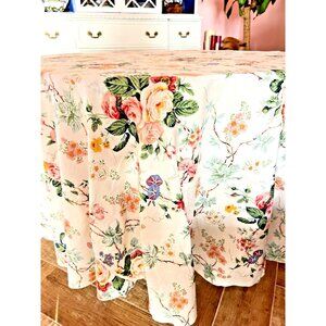 84”D Round Table Cover English Cottage Country Floral Cabbage Roses Custom VTG